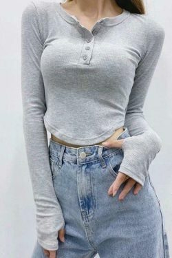 Coquette Aesthetic Asymmetric Button Front Knit Crop Top