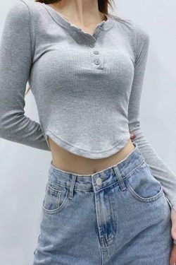 Coquette Aesthetic Asymmetric Button Front Knit Crop Top