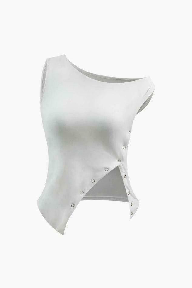 Coquette Aesthetic Asymmetric Button Sleeveless Top Coquette Aesthetic Asymmetric Button Sleeveless Top