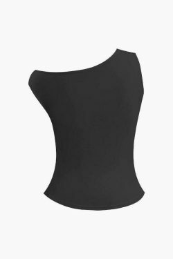 Coquette Aesthetic Asymmetric Button Sleeveless Top