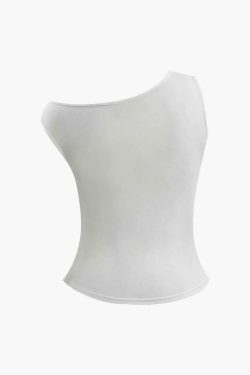 Coquette Aesthetic Asymmetric Button Sleeveless Top