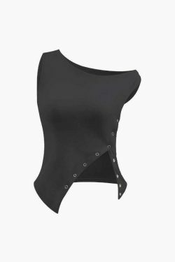 Coquette Aesthetic Asymmetric Button Sleeveless Top