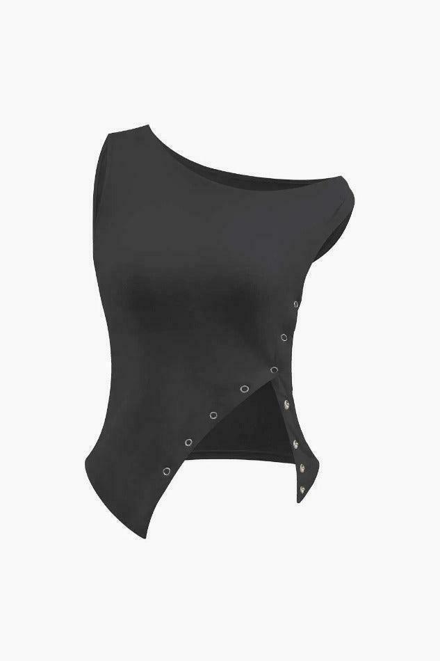 Coquette Aesthetic Asymmetric Button Sleeveless Top Coquette Aesthetic Asymmetric Button Sleeveless Top