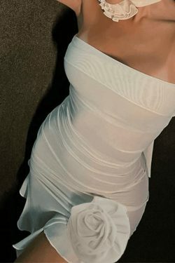 Coquette Aesthetic Asymmetric Ruffle Bandeau Maxi Dress