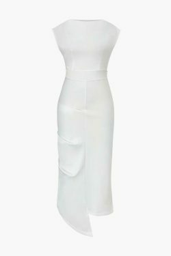 Coquette Aesthetic Asymmetrical Pleated Midi Dress