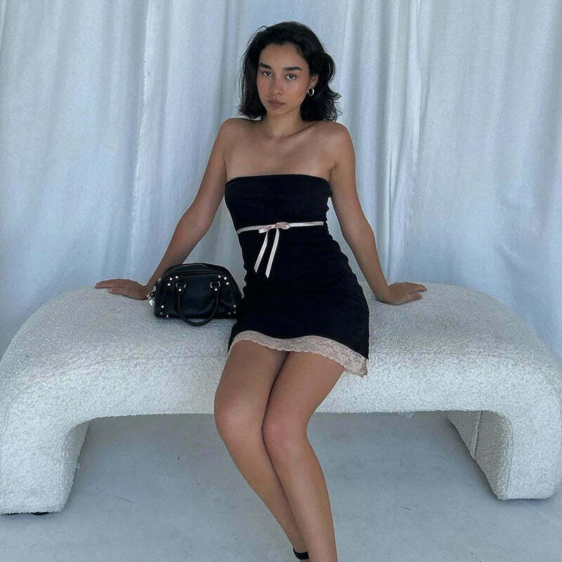 Coquette Aesthetic Backless Bow Bliss Mini Dress - Y2K Fashion for Women