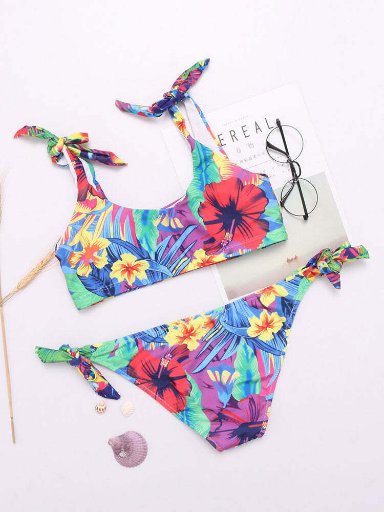 Coquette Aesthetic Backless Floral Bikini Swimsuit - Y2K Fashion Statement Coquette Aesthetic Backless Floral Bikini Swimsuit - Y2K Fashion Statement