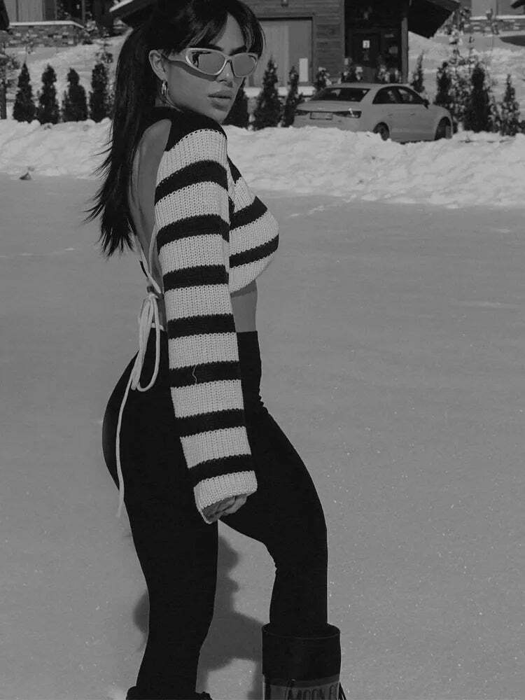 Coquette Aesthetic Backless Knitted Crop Top - Y2K Fashion for Women Coquette Aesthetic Backless Knitted Crop Top - Y2K Fashion for Women