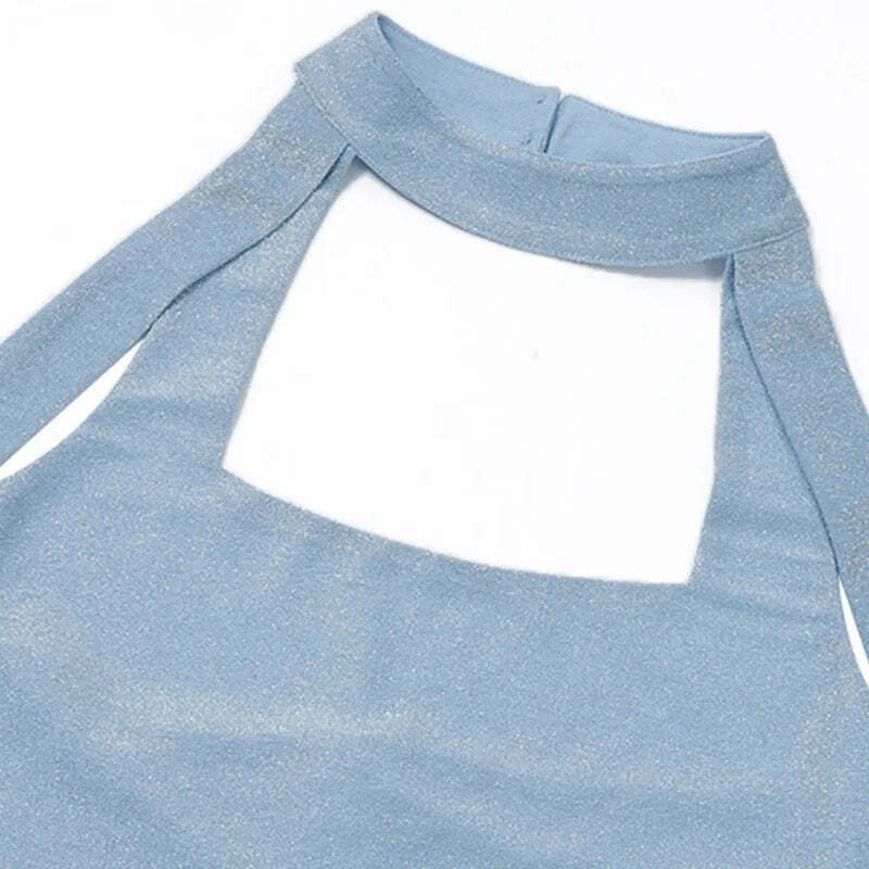 Coquette Aesthetic Backless Mini Dress with Blingy Blues - Y2K Fashion Statement Coquette Aesthetic Backless Mini Dress with Blingy Blues - Y2K Fashion Statement