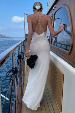 Coquette Aesthetic Backless Slip Dress - Y2K Fashion for Women - Graceful Drift