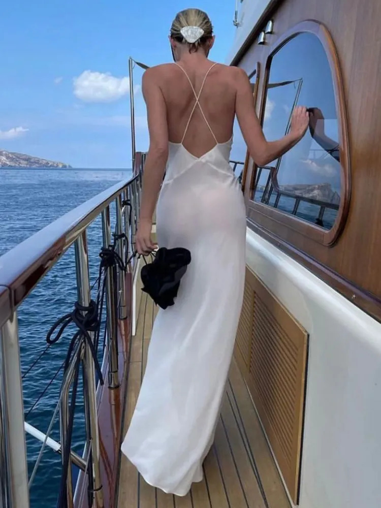 Coquette Aesthetic Backless Slip Dress - Y2K Fashion for Women - Graceful Drift