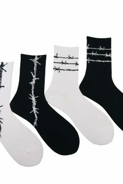 Coquette Aesthetic Barbed Wire Socks Set - Y2K Fashion Statement (4 Pcs)