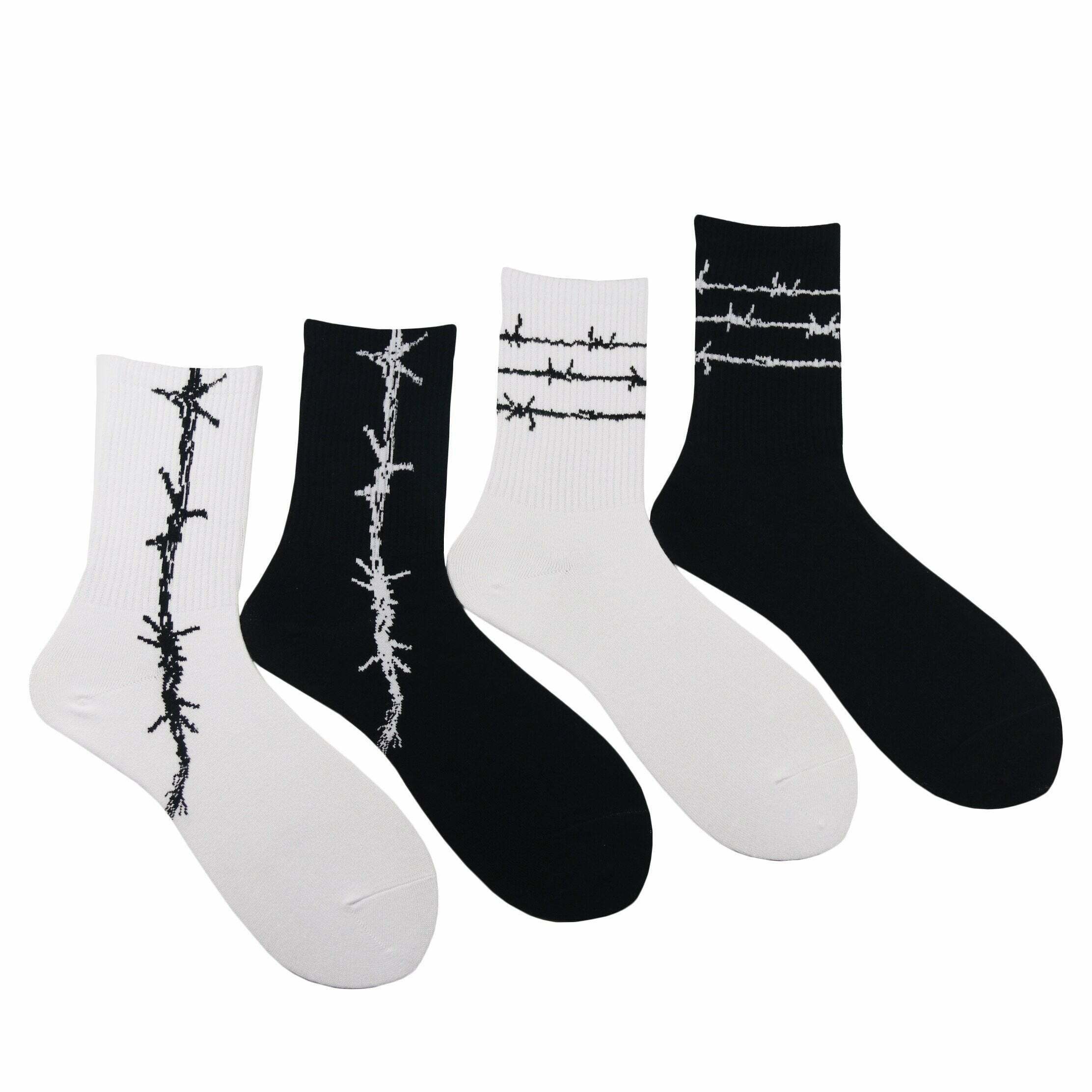 Coquette Aesthetic Barbed Wire Socks Set - Y2K Fashion Statement (4 Pcs)