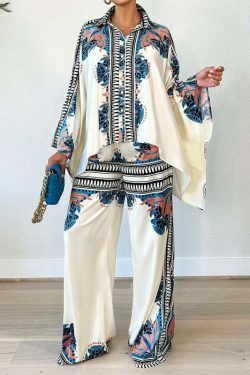 Coquette Aesthetic Bat Sleeve Top & Loose Trousers Two-Piece Suit