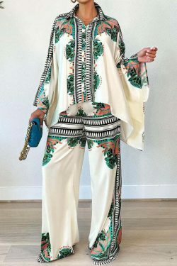 Coquette Aesthetic Bat Sleeve Top & Loose Trousers Two-Piece Suit