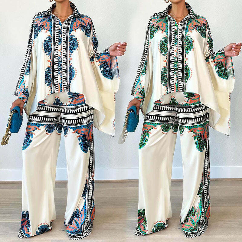 Coquette Aesthetic Bat Sleeve Top & Loose Trousers Two-Piece Suit