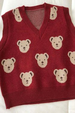 Coquette Aesthetic Bear Sweater Vest - Y2K Fashion for Women
