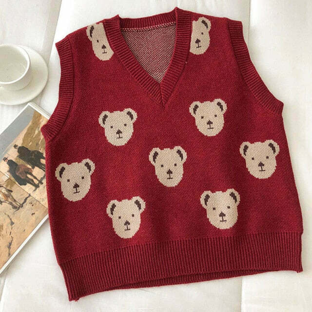 Coquette Aesthetic Bear Sweater Vest - Y2K Fashion for Women Coquette Aesthetic Bear Sweater Vest - Y2K Fashion for Women