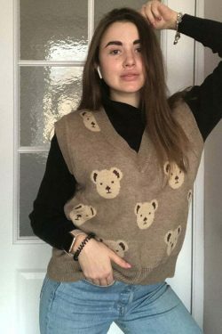 Coquette Aesthetic Bear Sweater Vest - Y2K Fashion for Women