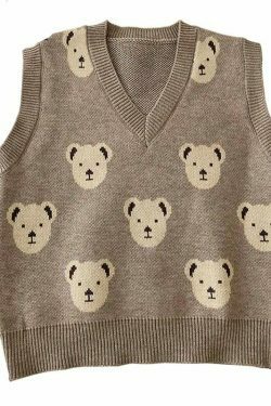 Coquette Aesthetic Bear Sweater Vest - Y2K Fashion for Women