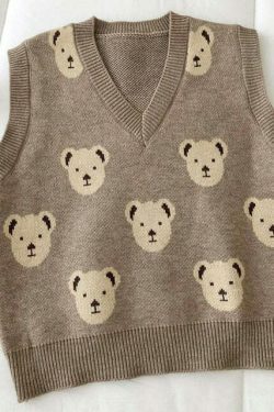Coquette Aesthetic Bear Sweater Vest - Y2K Fashion for Women