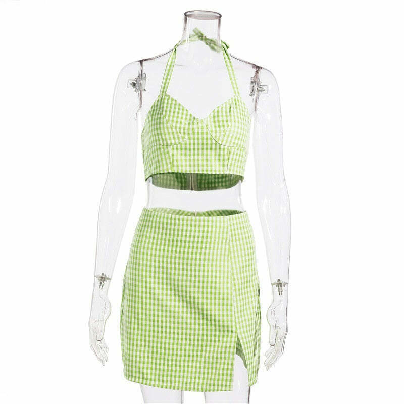 Coquette Aesthetic Beccah Plaid Mini Skirt Set - Y2K Fashion Outfit with Grunge Style &