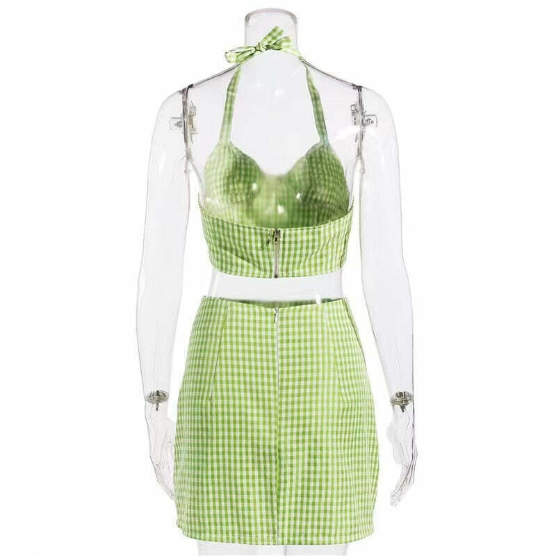 Coquette Aesthetic Beccah Plaid Mini Skirt Set - Y2K Fashion Outfit with Grunge Style &