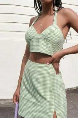 Coquette Aesthetic Beccah Plaid Mini Skirt Set - Y2K Fashion Outfit with Grunge Style &