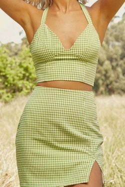 Coquette Aesthetic Beccah Plaid Mini Skirt Set - Y2K Fashion Outfit with Grunge Style &