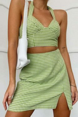 Coquette Aesthetic Beccah Plaid Mini Skirt Set - Y2K Fashion Outfit with Grunge Style &