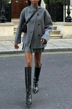 Coquette Aesthetic Benjamin Woolen Trench Coat - Y2K Fashion Statement Piece