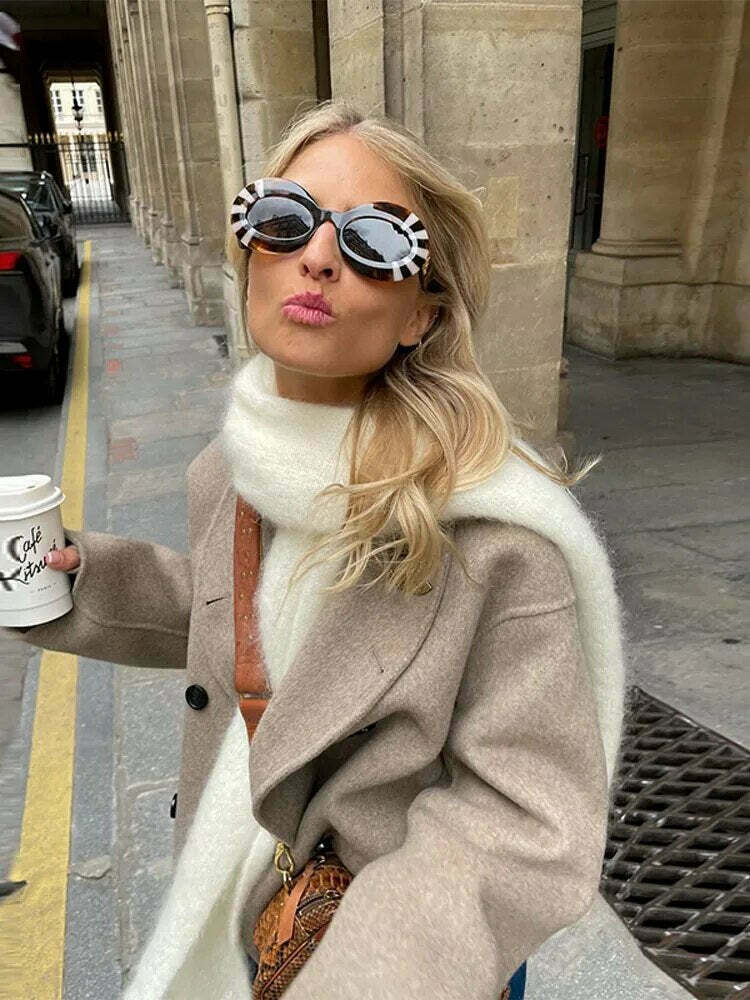 Coquette Aesthetic Benjamin Woolen Trench Coat - Y2K Fashion Statement Piece