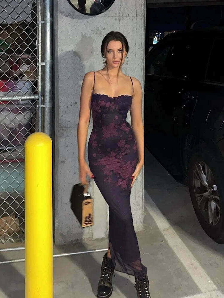 Coquette Aesthetic Berry Bouquet Backless Floral Dress - Y2K Fashion for Women