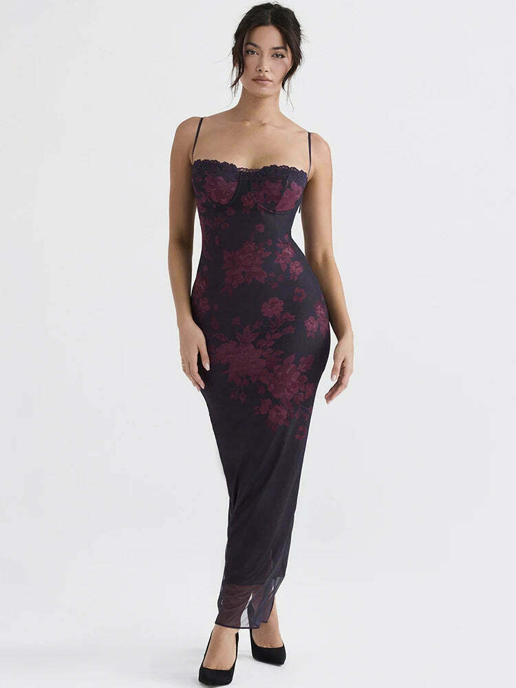 Coquette Aesthetic Berry Bouquet Backless Floral Dress - Y2K Fashion for Women