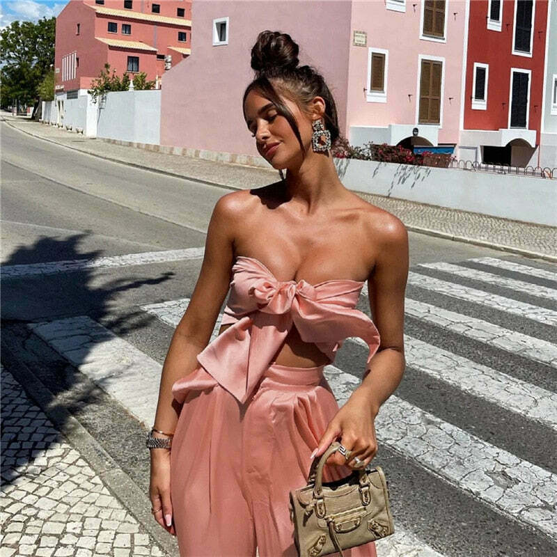 Coquette Aesthetic Bianca Tie Me Up Matching Set - Y2K Fashion Outfit