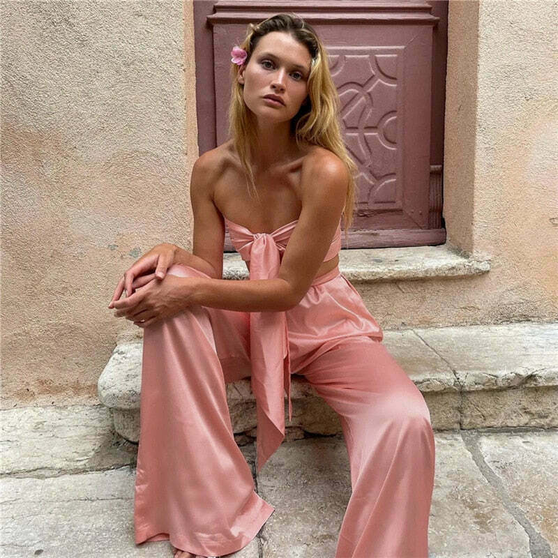 Coquette Aesthetic Bianca Tie Me Up Matching Set - Y2K Fashion Outfit