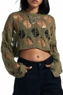 Coquette Aesthetic Big Cutout Loose Crop Sweater - Y2K Fashion for Women