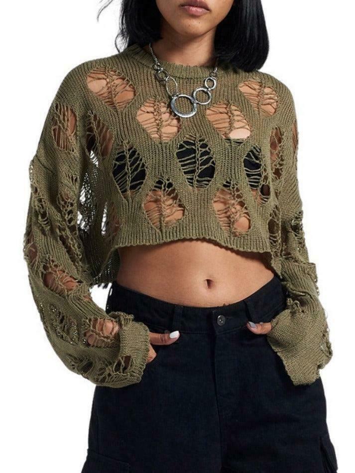 Coquette Aesthetic Big Cutout Loose Crop Sweater - Y2K Fashion for Women