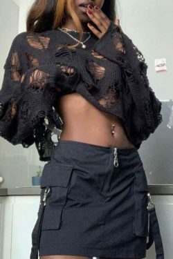 Coquette Aesthetic Big Cutout Loose Crop Sweater - Y2K Fashion for Women