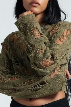 Coquette Aesthetic Big Cutout Loose Crop Sweater - Y2K Fashion for Women