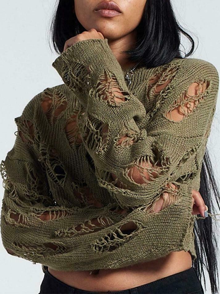 Coquette Aesthetic Big Cutout Loose Crop Sweater - Y2K Fashion for Women