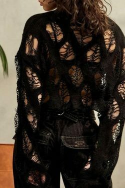 Coquette Aesthetic Big Cutout Loose Crop Sweater - Y2K Fashion for Women