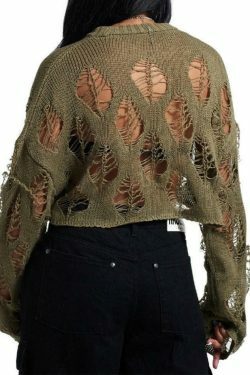 Coquette Aesthetic Big Cutout Loose Crop Sweater - Y2K Fashion for Women
