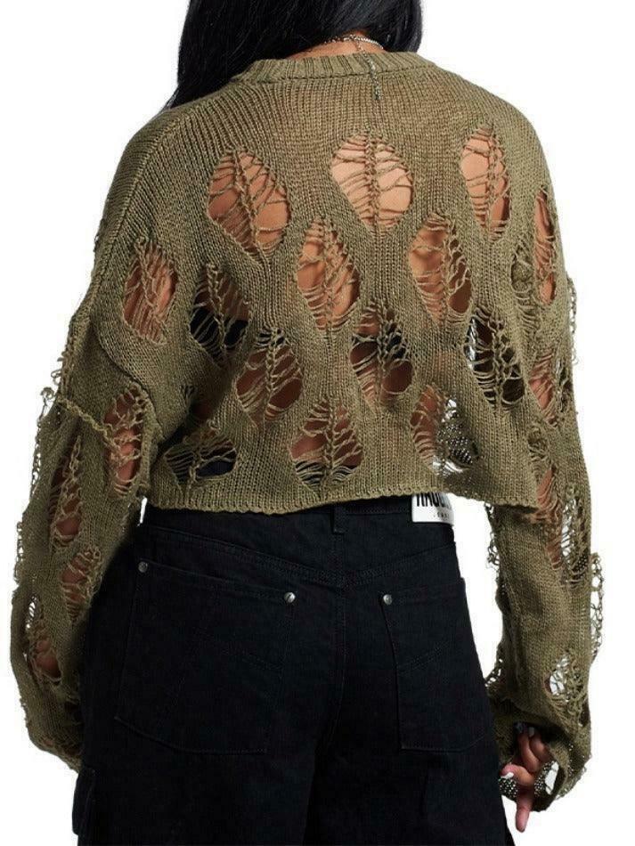 Coquette Aesthetic Big Cutout Loose Crop Sweater - Y2K Fashion for Women