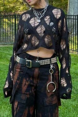 Coquette Aesthetic Big Cutout Loose Crop Sweater - Y2K Fashion for Women