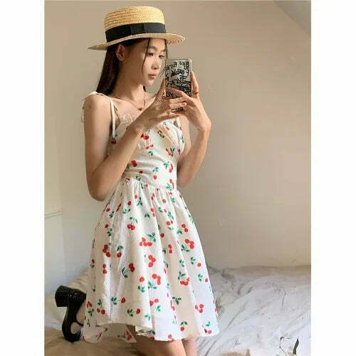 Coquette Aesthetic Black Cherry Charm Dress - Y2K Fashion Women's Clothing