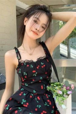 Coquette Aesthetic Black Cherry Charm Dress - Y2K Fashion Women's Clothing