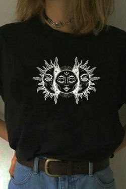 Coquette Aesthetic Black Sun & Moon T-Shirt - Y2K Fashion Grunge Style Cute Tops Pastel Goth