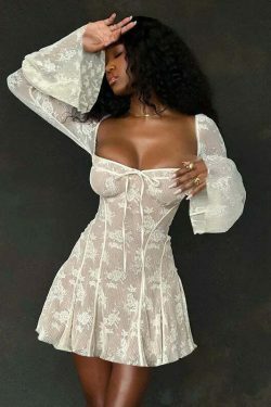 Coquette Aesthetic Blissful Bite Apricot Bell Mini Dress