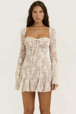 Coquette Aesthetic Blissful Bite Apricot Bell Mini Dress